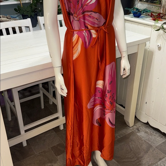 Suzy Shier Rust Orange Gathered Waist maxi Dress Sm NWOT - Picture 4 of 13